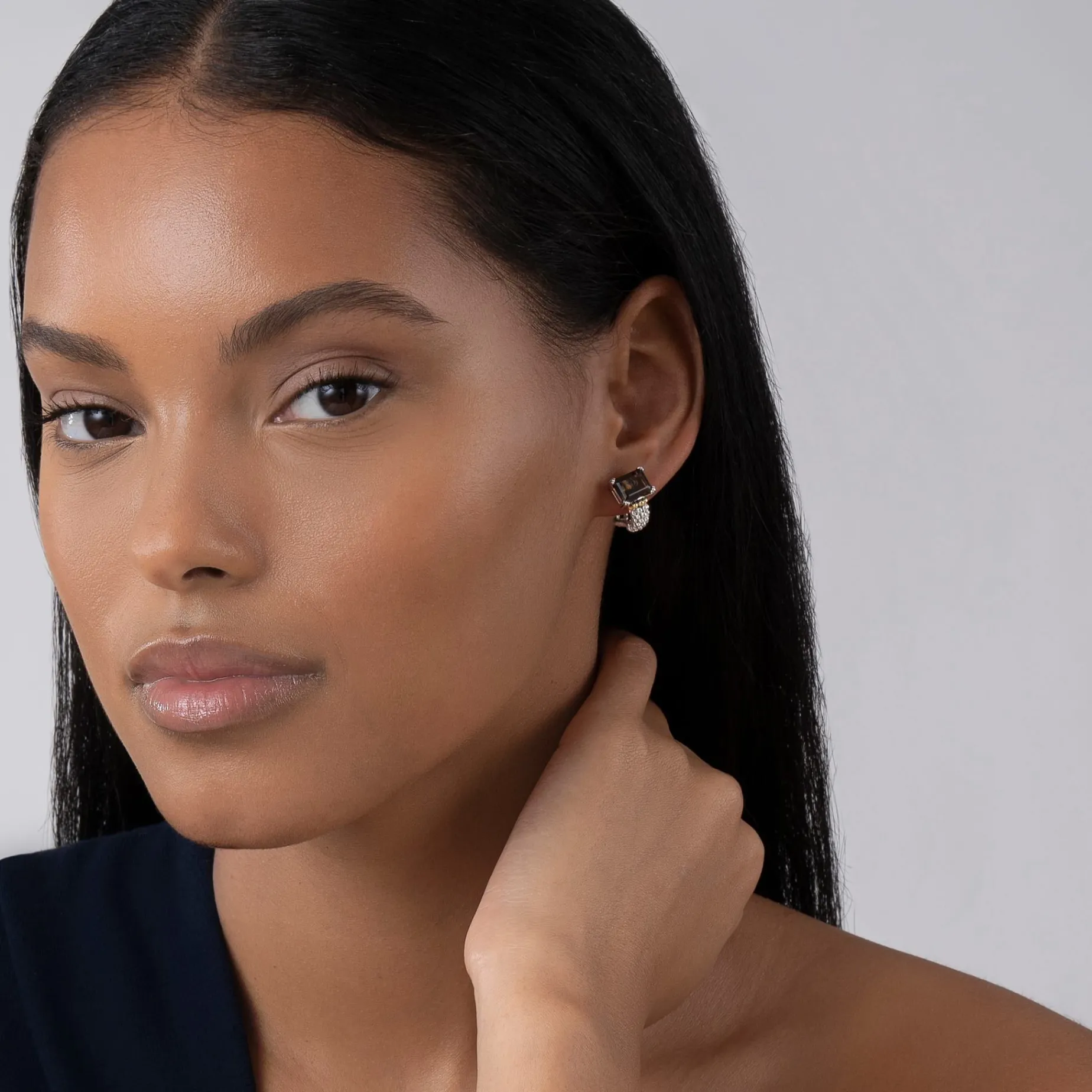 Huggie Earrings<LAGOS Smokey Quartz Huggie Earring