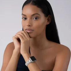 Silver<LAGOS Sterling Silver Full Diamond Watch Bracelet-38-45Mm