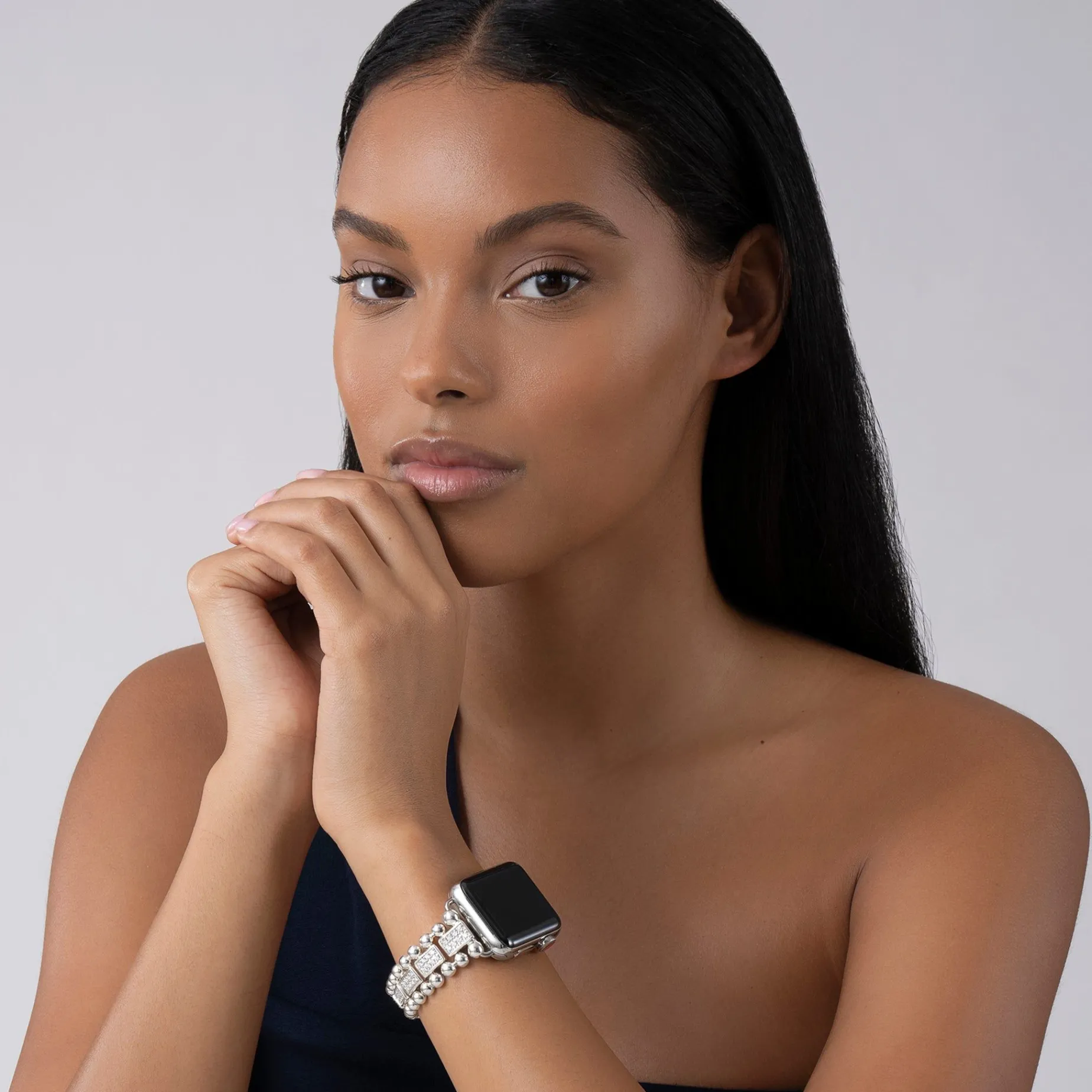 Silver<LAGOS Sterling Silver Full Diamond Watch Bracelet-38-45Mm