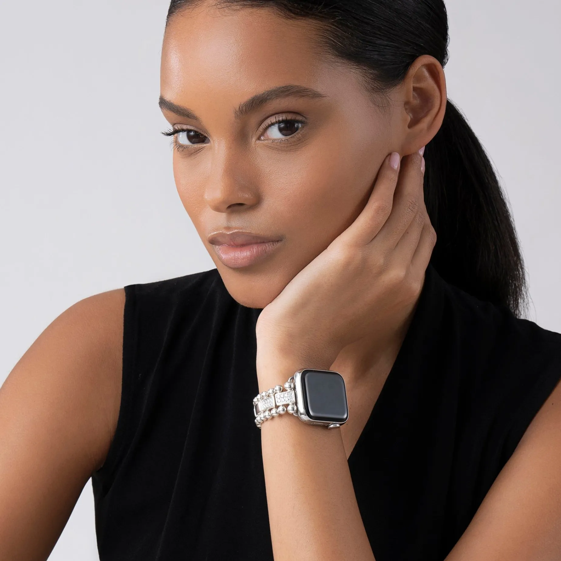 Silver<LAGOS Sterling Silver Half Diamond Watch Bracelet-38-45Mm