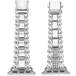 Silver<LAGOS Sterling Silver Half Diamond Watch Bracelet-38-45Mm