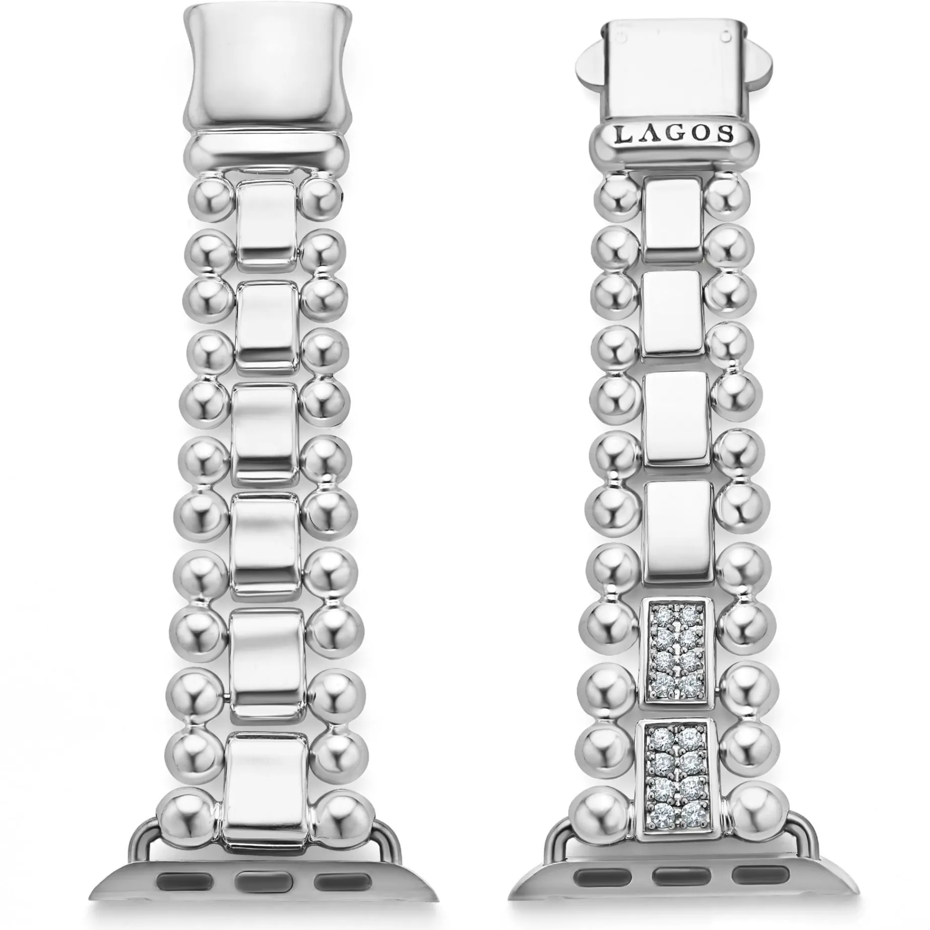 Silver<LAGOS Sterling Silver Half Diamond Watch Bracelet-38-45Mm