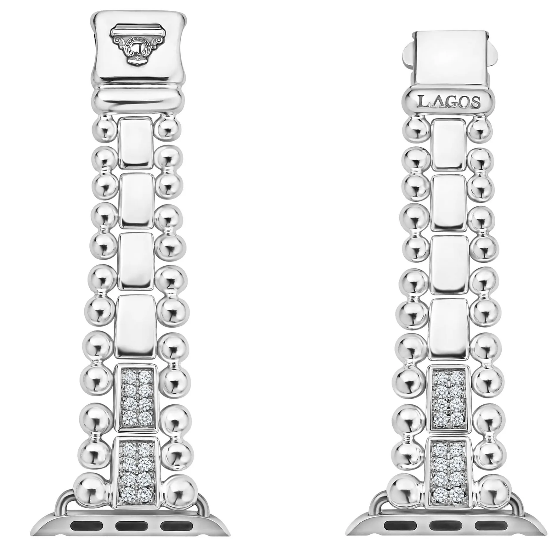 Silver<LAGOS Sterling Silver Half Diamond Watch Bracelet-38-45Mm