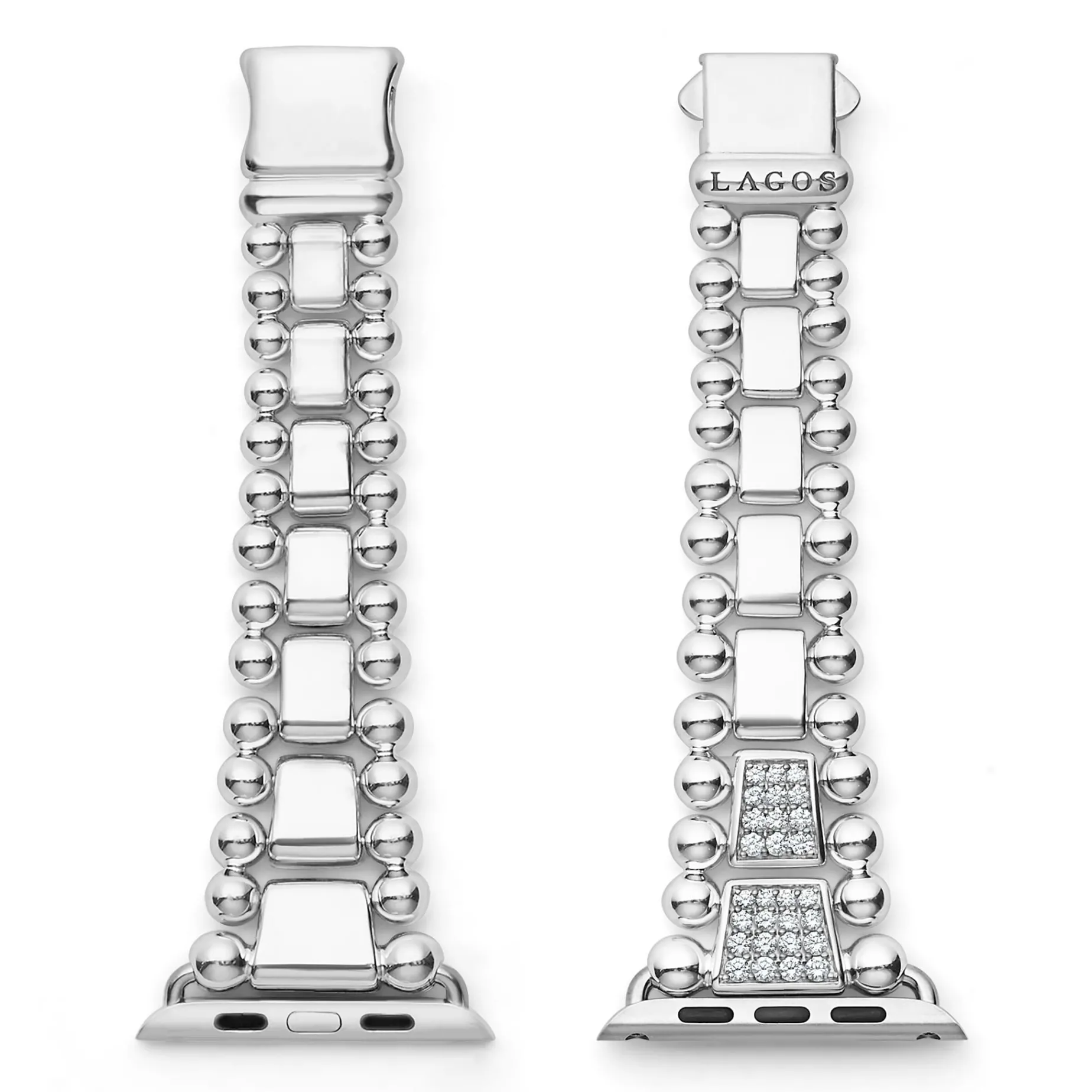 Silver<LAGOS Sterling Silver Half Diamond Watch Bracelet-42-49Mm