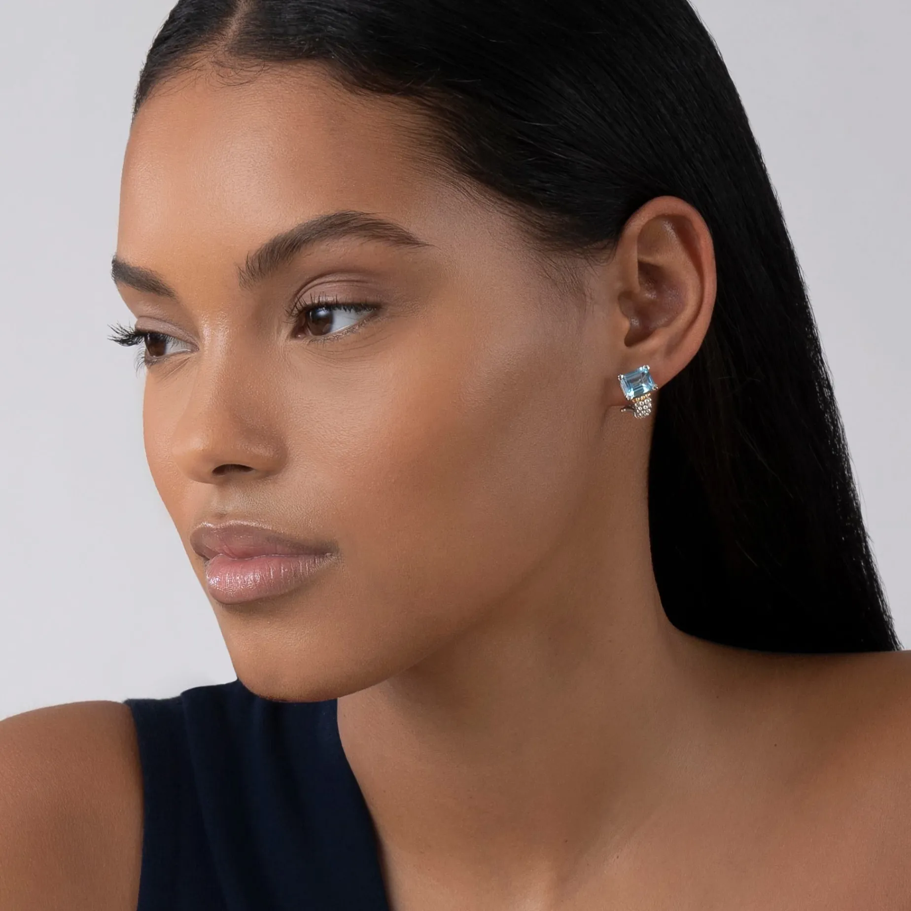 Gemstones<LAGOS Swiss Blue Topaz Huggie Earring