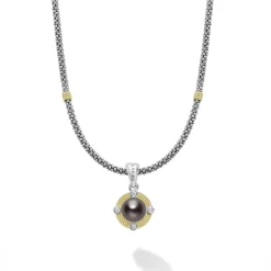 Two-Tone<LAGOS Tahitian Black Pearl Diamond Caviar Necklace