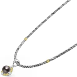 Two-Tone<LAGOS Tahitian Black Pearl Diamond Caviar Necklace