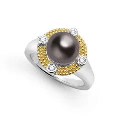 Two-Tone<LAGOS Tahitian Black Pearl Diamond Ring