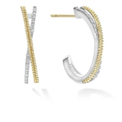 Two-Tone<LAGOS Thin Two-Tone Caviar X Diamond Hoop