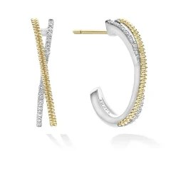 Two-Tone<LAGOS Thin Two-Tone Caviar X Diamond Hoop
