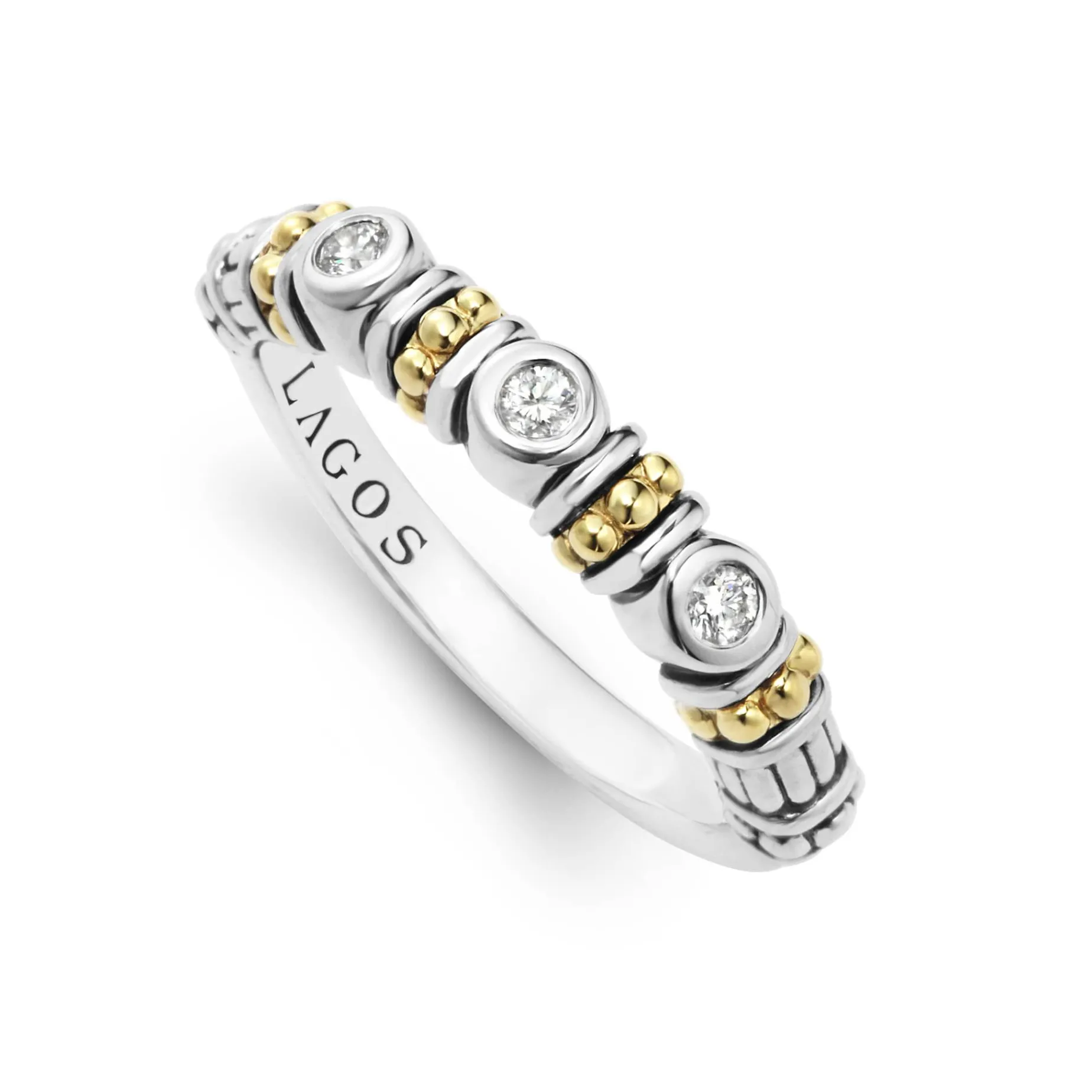 Caviar Rings<LAGOS Three Diamond Stacking Ring