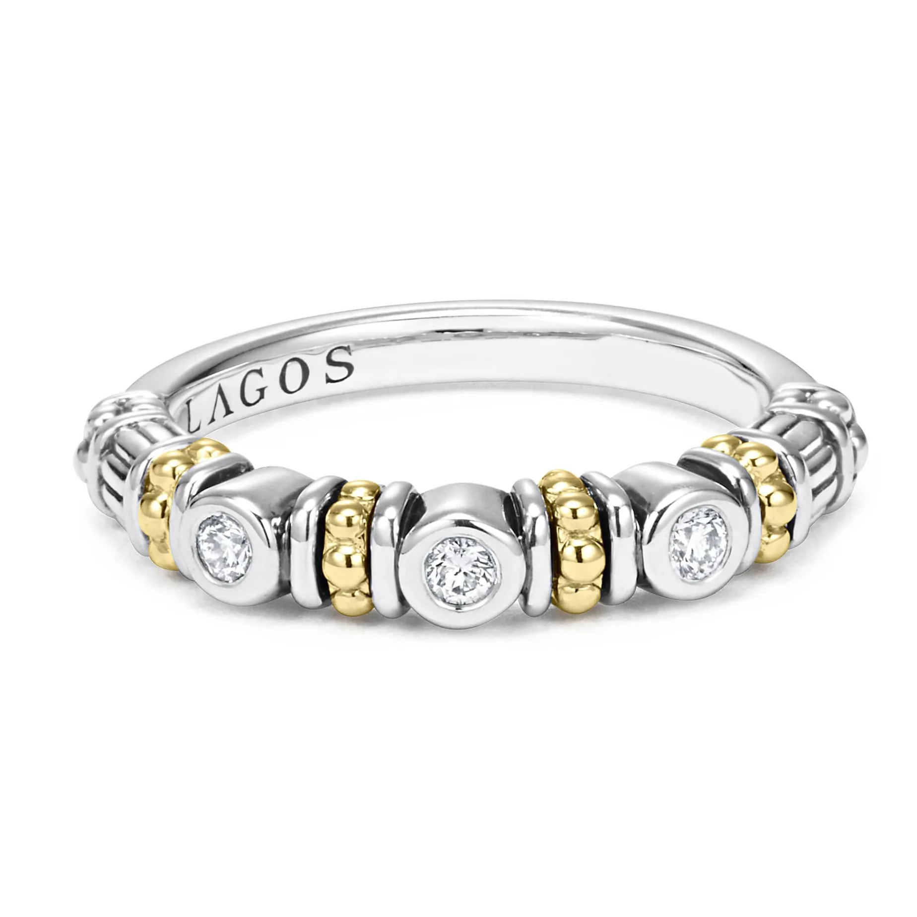 Caviar Rings<LAGOS Three Diamond Stacking Ring