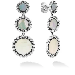Silver<LAGOS Three Mother Of Pearl Circle Drop Earrings