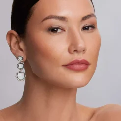 Silver<LAGOS Three Mother Of Pearl Circle Drop Earrings