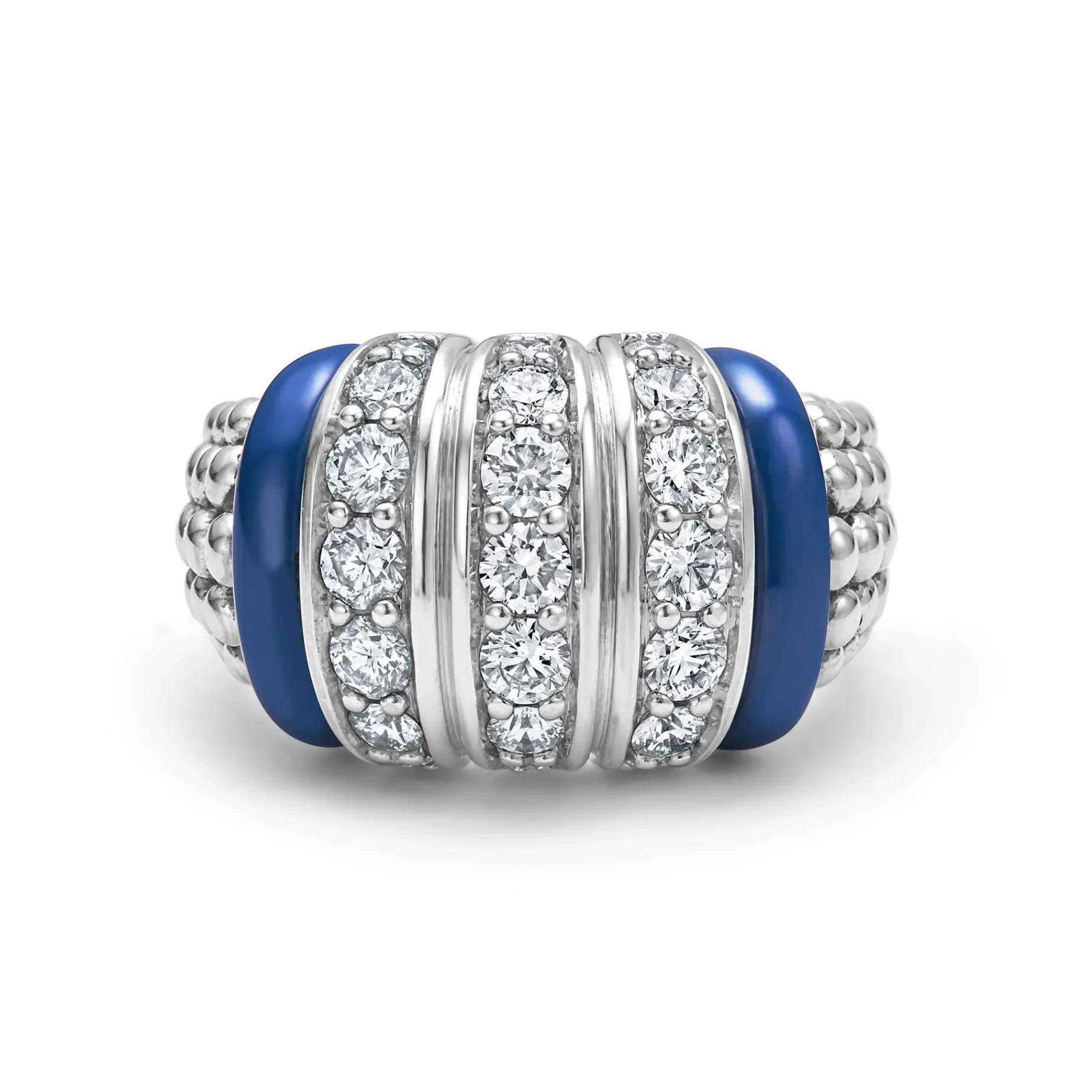 Silver<LAGOS Three Station Ceramic Caviar Diamond Ring