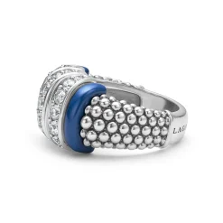 Silver<LAGOS Three Station Ceramic Caviar Diamond Ring