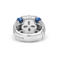 Silver<LAGOS Three Station Ceramic Caviar Diamond Ring