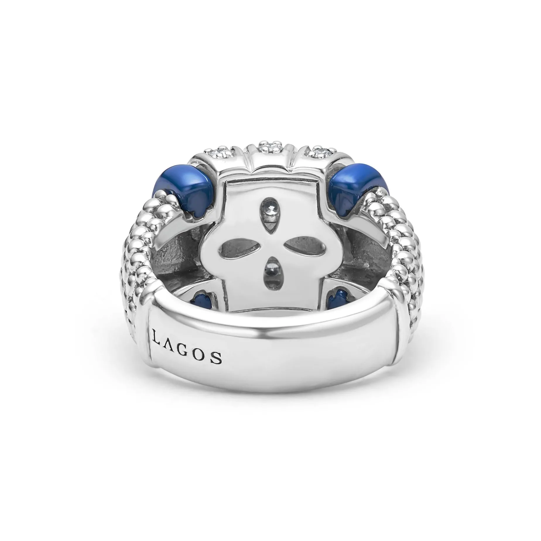 Silver<LAGOS Three Station Ceramic Caviar Diamond Ring