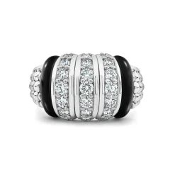 Silver<LAGOS Three Station Ceramic Caviar Diamond Ring