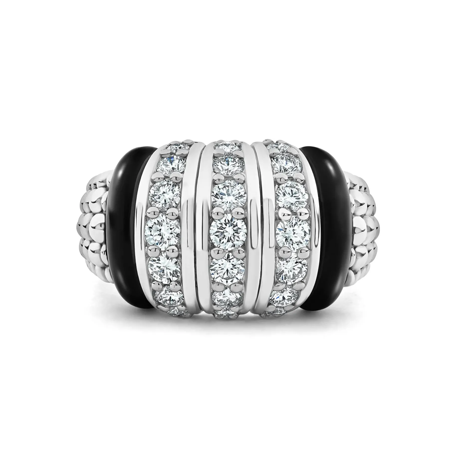 Silver<LAGOS Three Station Ceramic Caviar Diamond Ring