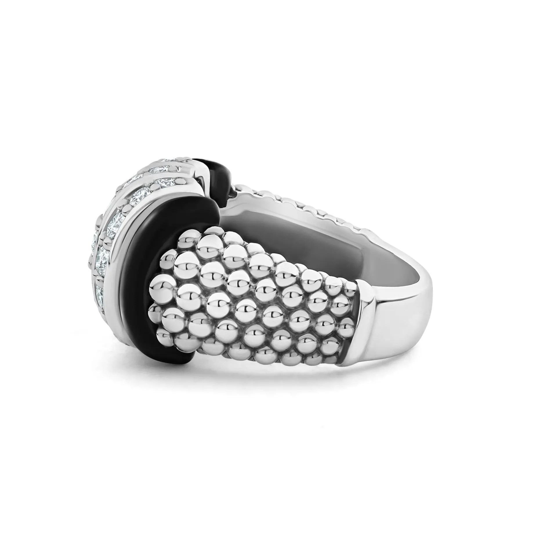 Silver<LAGOS Three Station Ceramic Caviar Diamond Ring