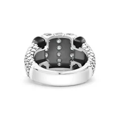 Silver<LAGOS Three Station Ceramic Caviar Diamond Ring
