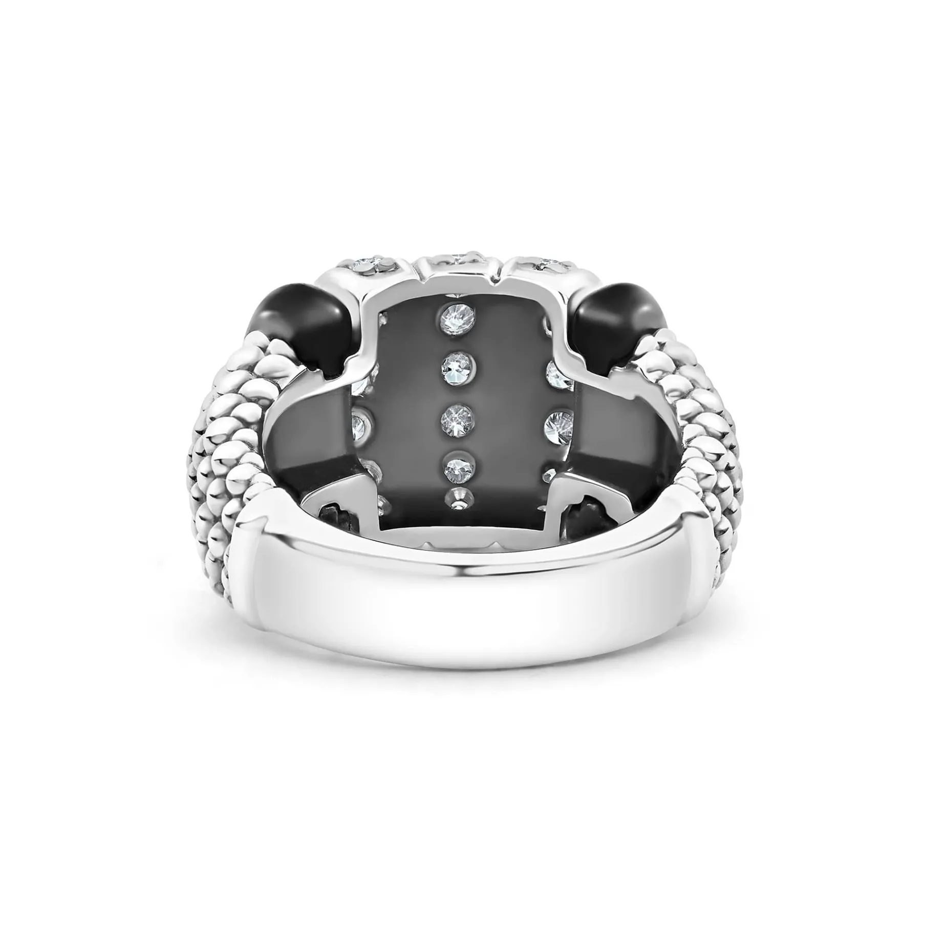 Silver<LAGOS Three Station Ceramic Caviar Diamond Ring