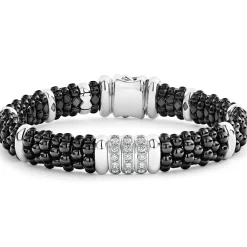 Silver<LAGOS Three Station Ceramic Diamond Bracelet | 9Mm