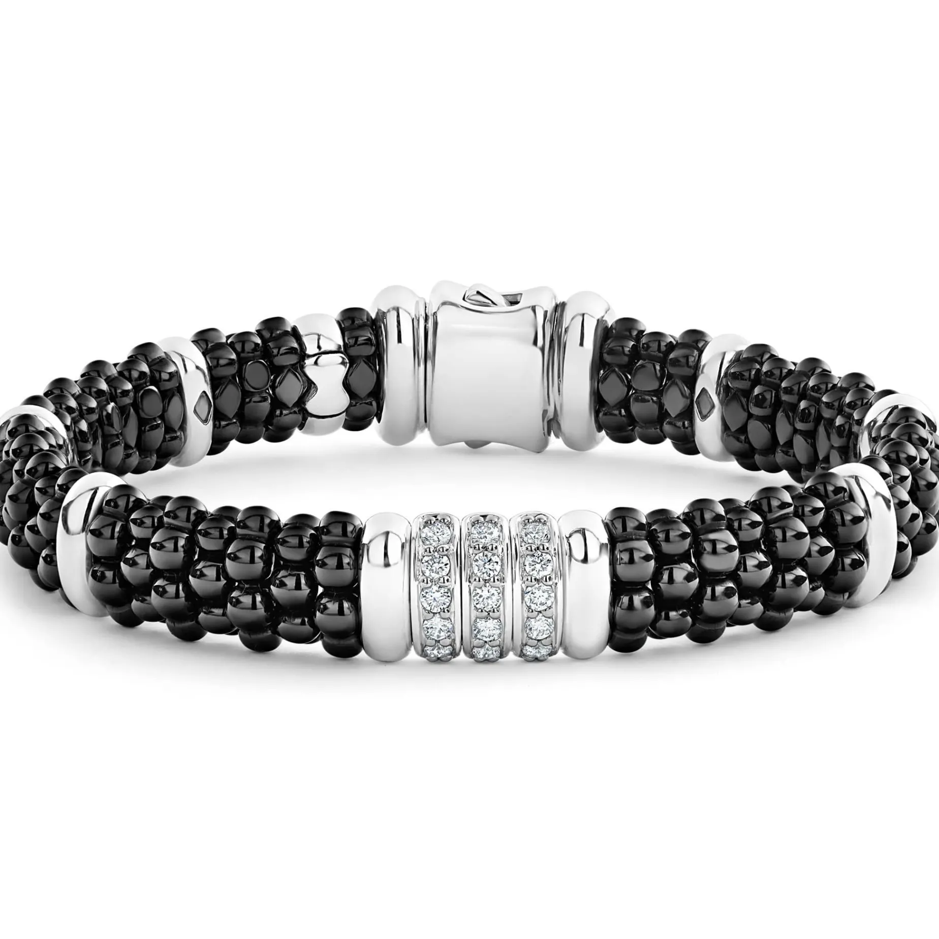 Silver<LAGOS Three Station Ceramic Diamond Bracelet | 9Mm