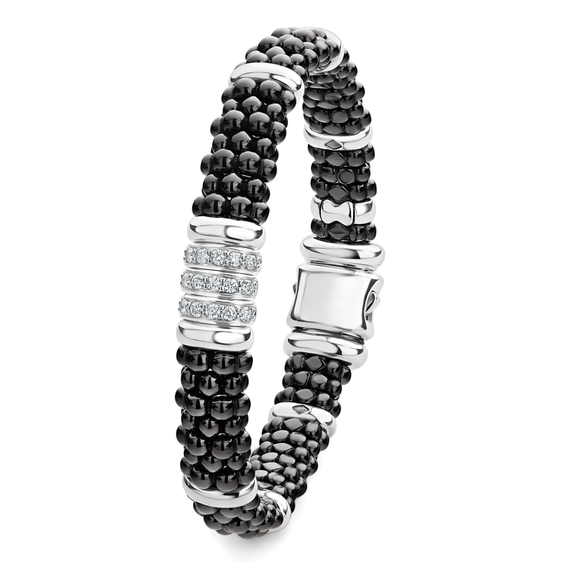 Silver<LAGOS Three Station Ceramic Diamond Bracelet | 9Mm