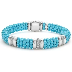 Silver<LAGOS Three Station Ceramic Diamond Bracelet | 9Mm