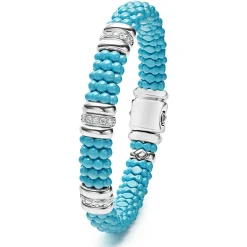 Silver<LAGOS Three Station Ceramic Diamond Bracelet | 9Mm