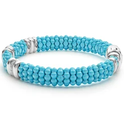 Silver<LAGOS Three Station Ceramic Diamond Bracelet | 9Mm