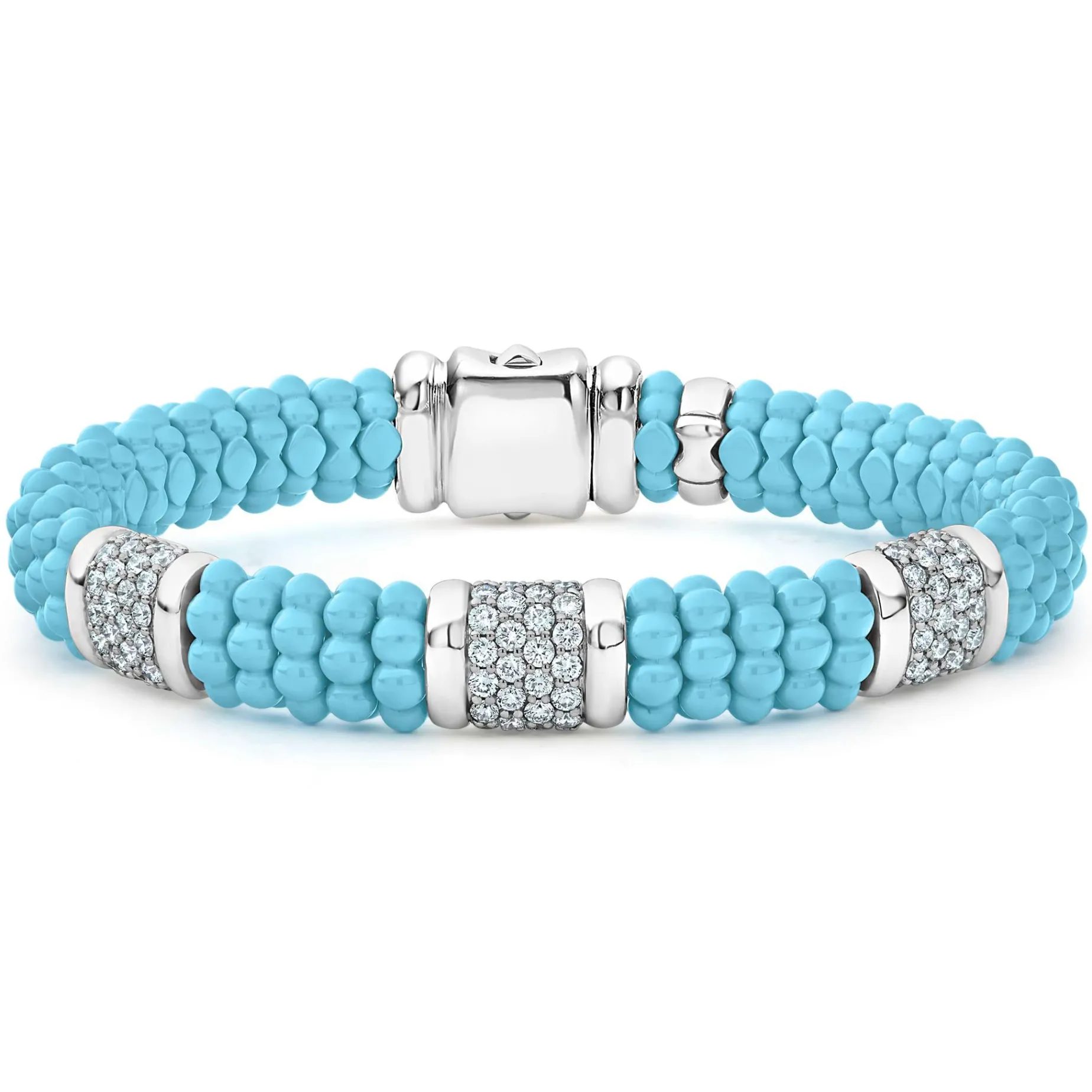 Silver<LAGOS Three Station Ceramic Diamond Bracelet | 9Mm