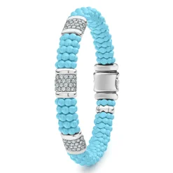 Silver<LAGOS Three Station Ceramic Diamond Bracelet | 9Mm