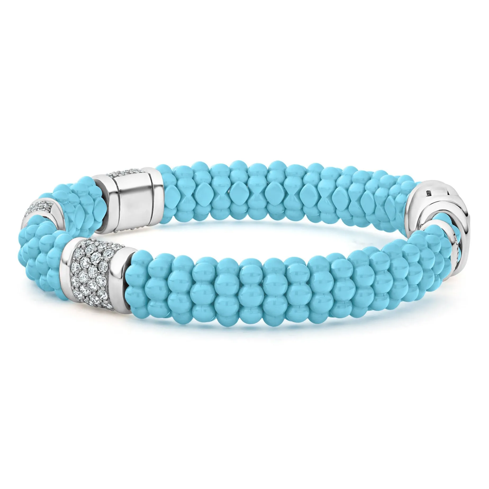 Silver<LAGOS Three Station Ceramic Diamond Bracelet | 9Mm