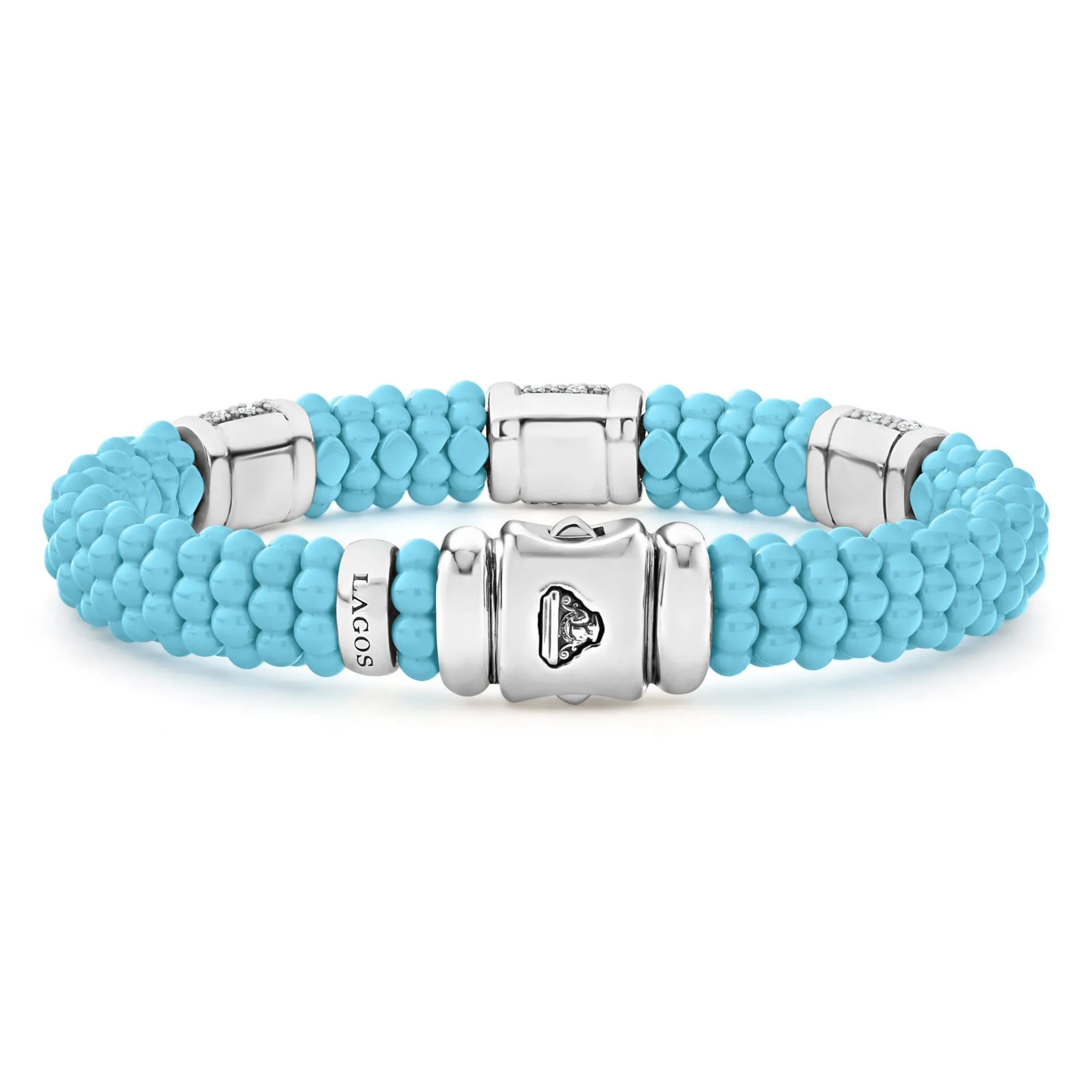 Silver<LAGOS Three Station Ceramic Diamond Bracelet | 9Mm