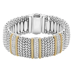 Two-Tone<LAGOS Three Station Diamond Caviar Bracelet | 23Mm