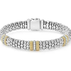 Two-Tone<LAGOS Three Station Diamond Caviar Bracelet | 9Mm