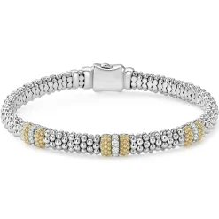 Two-Tone<LAGOS Three Station Diamond Caviar Bracelet | 6Mm