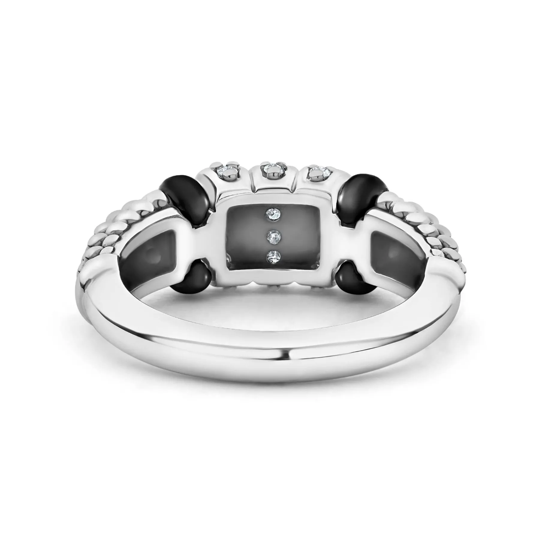 Silver<LAGOS Three Station Diamond Ceramic Caviar Ring