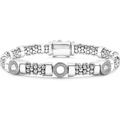 Silver<LAGOS Three Station Diamond Circle Caviar Bracelet | 6Mm