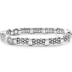 Silver<LAGOS Three Station Diamond Circle Caviar Bracelet | 6Mm