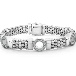 Silver<LAGOS Three Station Diamond Circle Caviar Bracelet | 9Mm