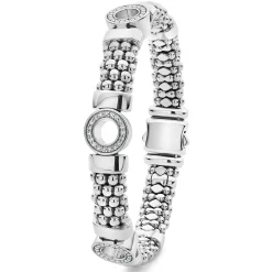 Silver<LAGOS Three Station Diamond Circle Caviar Bracelet | 9Mm