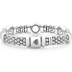 Silver<LAGOS Three Station Diamond Circle Caviar Bracelet | 9Mm