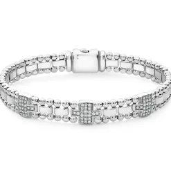 Silver<LAGOS Three Station Diamond Link Bracelet