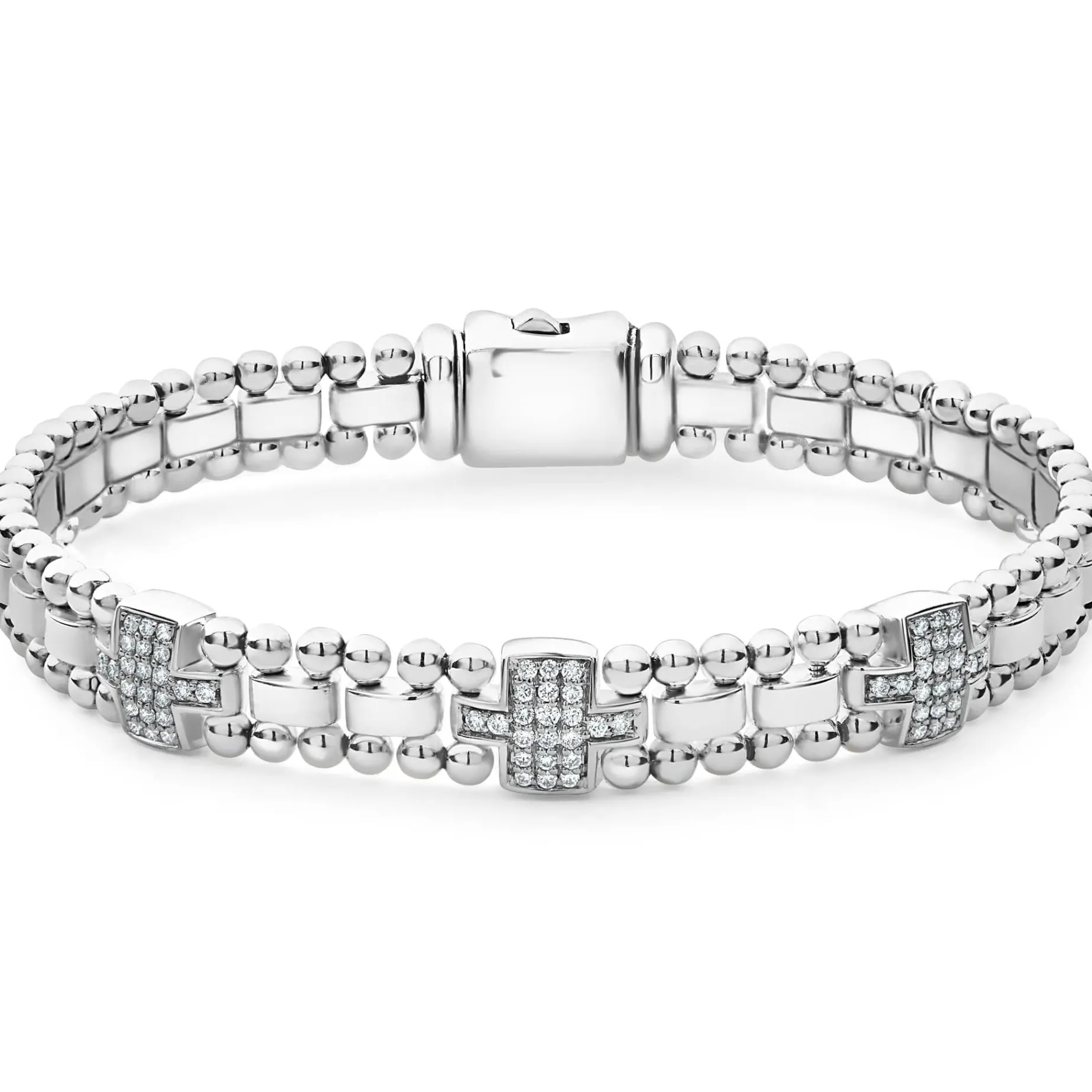 Silver<LAGOS Three Station Diamond Link Bracelet
