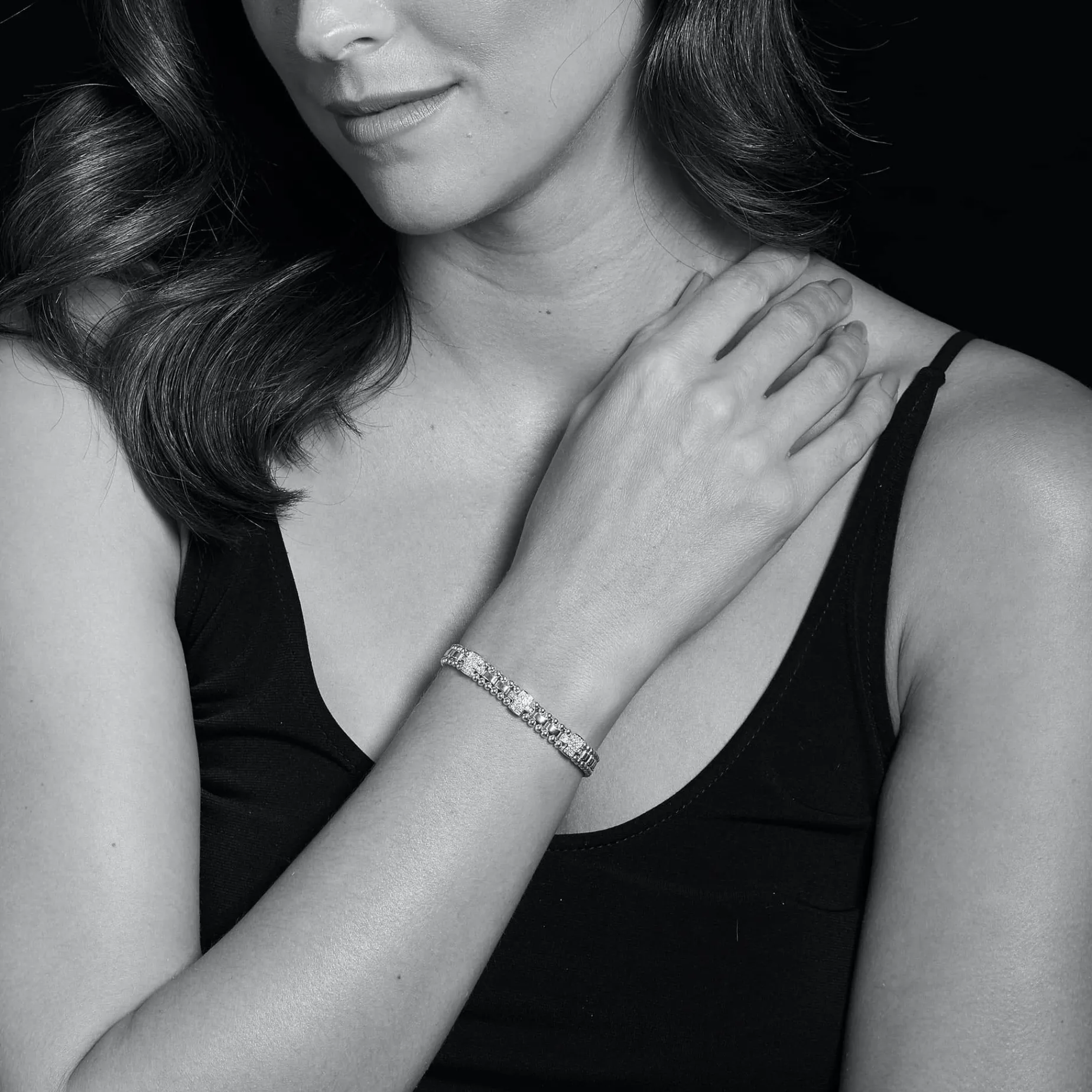 Silver<LAGOS Three Station Diamond Link Bracelet