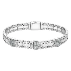 Silver<LAGOS Three Station Diamond Link Bracelet
